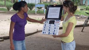 Helen, a PCV in Nicaragua, conducting focus groups with youth to see what they think of ChatSalud